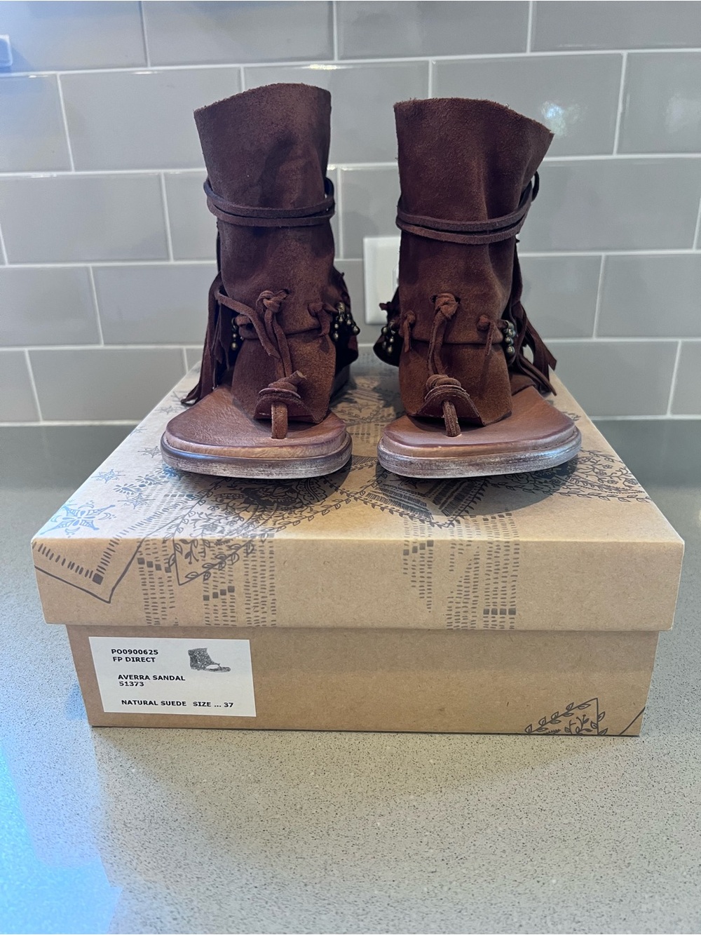 Free People Brown Suede Fringe Ankle Booties Averra Sandal Sz 37 Never Worn - Picture 2 of 13